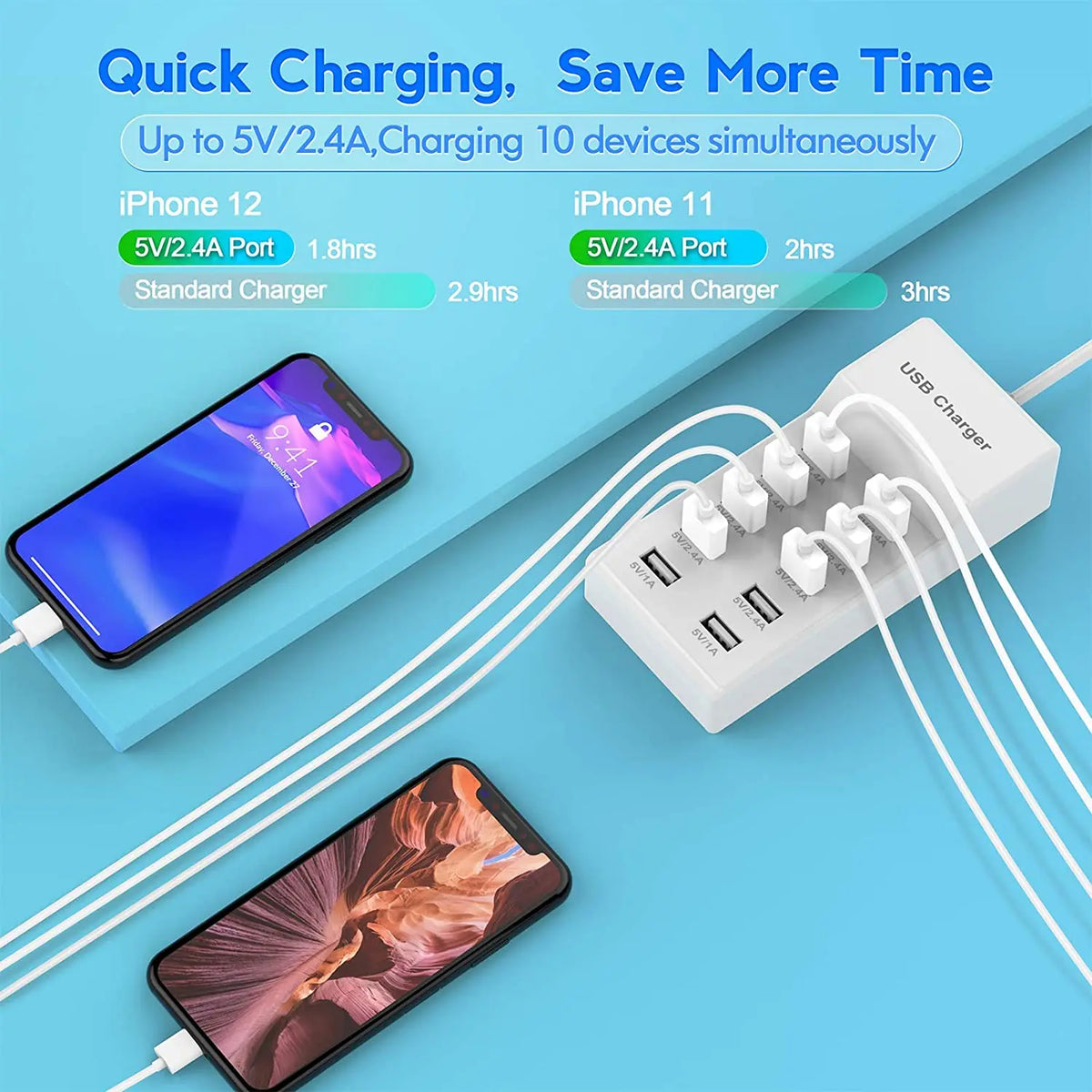 10USB ports charger station Desktop storage and organization of charging cables For Phone Watch iPad