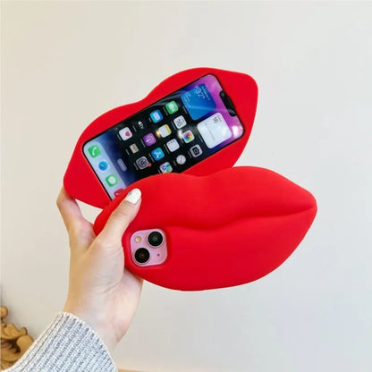 Fashion Funny Red Lips Case for iPhone 15 Pro Max iPhone 14/13/12/11 Pro Max iPhone13ProMax 3D Cartoon Soft Silicone Cover Funda