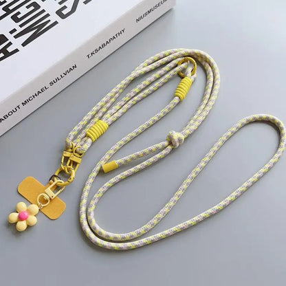 1Pc Nylon Phone Strap With Flower Pendant & Card Charms Colorful Long Phone Lanyard Detachable Anti Lost Phone Shoulder Strap