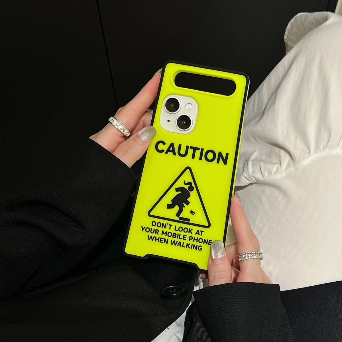 3D Funny Warmly Caution Sign Phone Case for iPhone 12 13 14 15 16 Pro Max Billboard Night Light Luminous Neon Color Soft Cover
