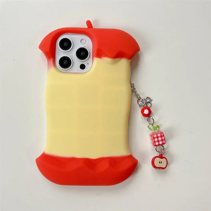 Minimalist 3D Cute Apple Core Chain Silicone Phone Case Compatible With iPhone16 15 14 13 12 Pro Max 14 15 Plus Protective Cover