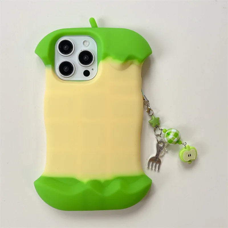 Minimalist 3D Cute Apple Core Chain Silicone Phone Case Compatible With iPhone16 15 14 13 12 Pro Max 14 15 Plus Protective Cover
