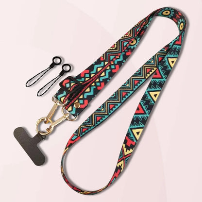Long Crossbody Lanyard Retro Ethnic Style Adjustable Neck Phone Strap AntiLoss Nylon canvas Lanyard With Universal Clip Gaske