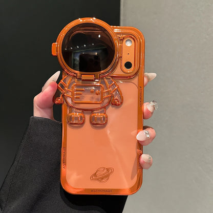 New Cartoon Astronaut Electroplated Phone Case For iPhone 17 16 15 14 13 12 Pro Max Plus Camera Protection Bracket Clear Cover