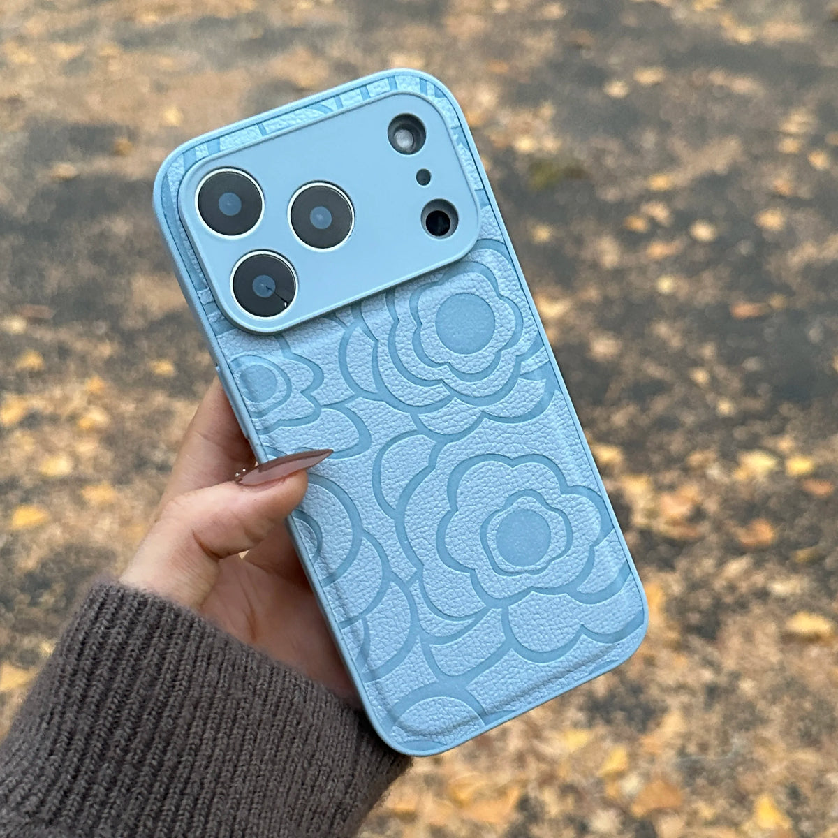 Camellia Flower Matte Leather Texture Phone Case For iPhone 17 Air 16 15 14 13 12 11 Plus Pro Max Shockproof Anti-Scratch Cover