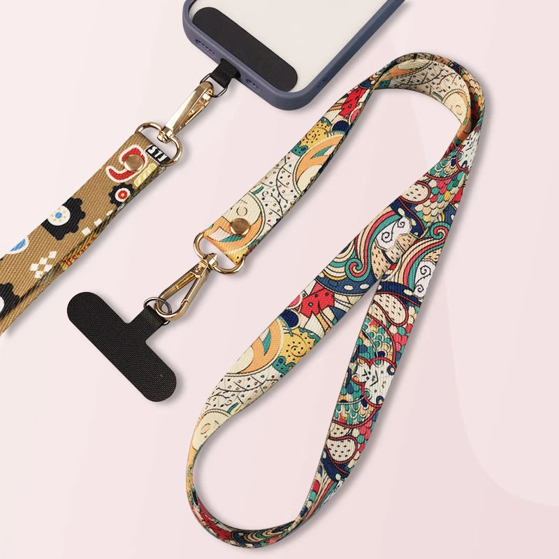 Long Crossbody Lanyard Retro Ethnic Style Adjustable Neck Phone Strap AntiLoss Nylon canvas Lanyard With Universal Clip Gaske